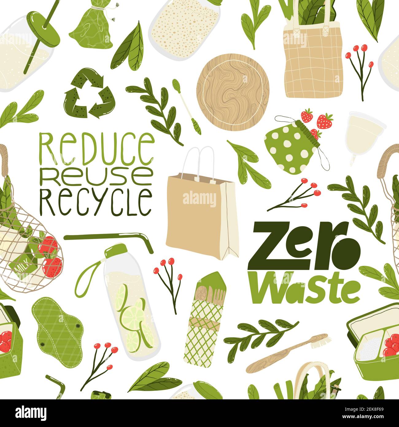 Eco friendly lifestyle. Seamless pattern with reusable and recyclable ...