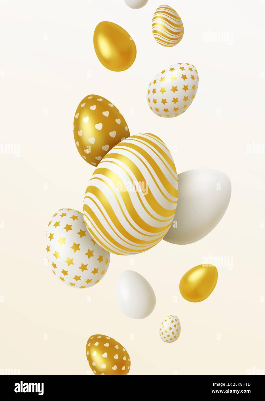 Realistic background Composition of 3D Easter eggs. Vector illustration Stock Vector