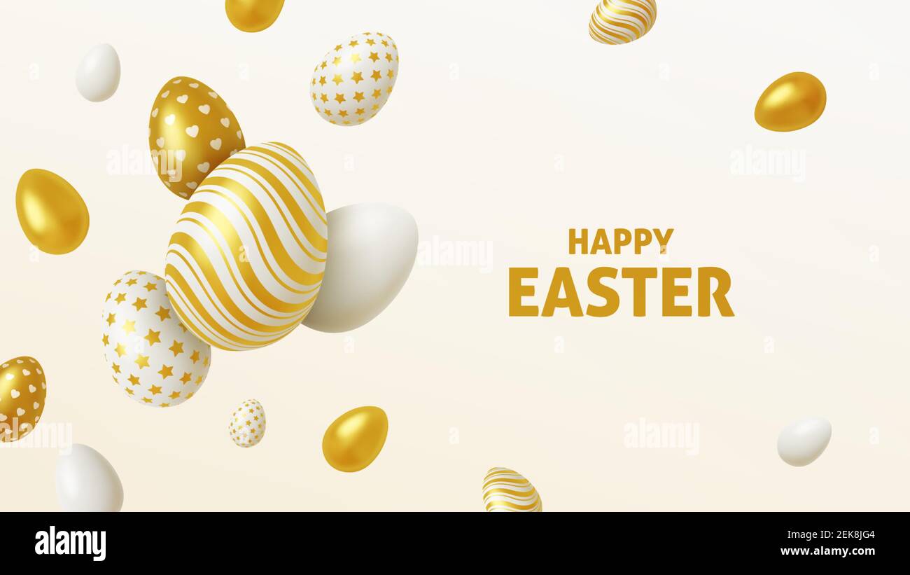 Realistic background Composition of 3D Easter eggs. Vector illustration Stock Vector