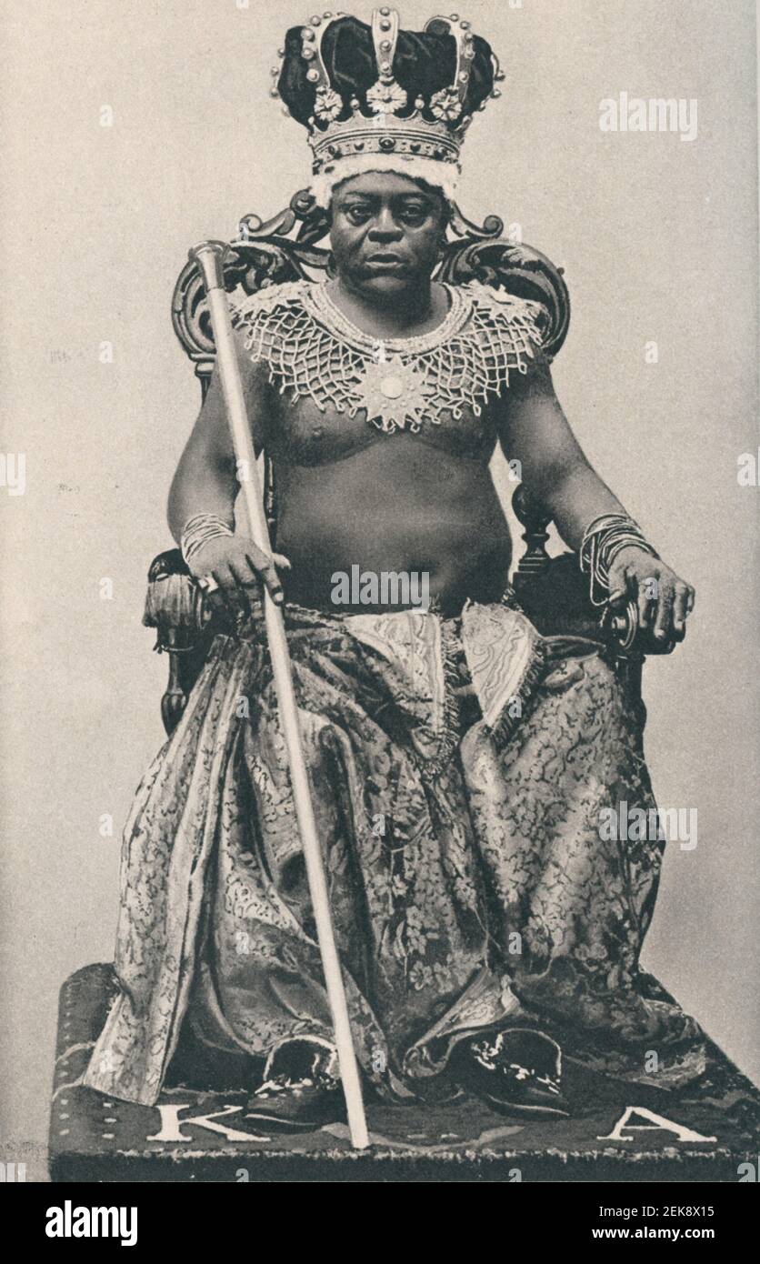An early 20th century photo of King Archibong II a ruler in Gambia dressed in copy of the British imperial crown circa 1920 Stock Photo