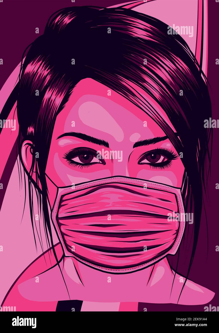 Woman wearing disposable medical surgical face mask. Vector