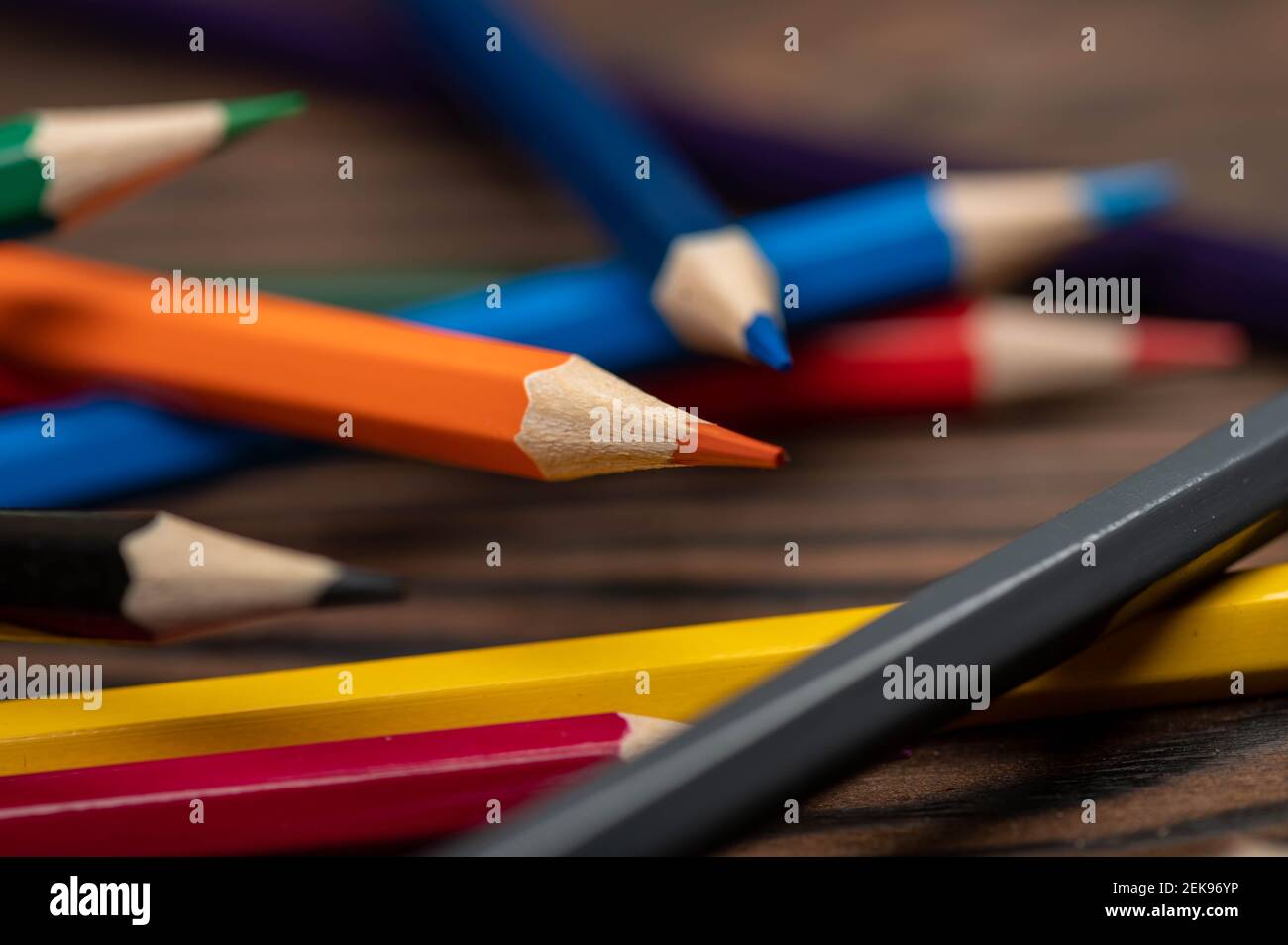 A few colored pencils. Close-up, selective focus Stock Photo