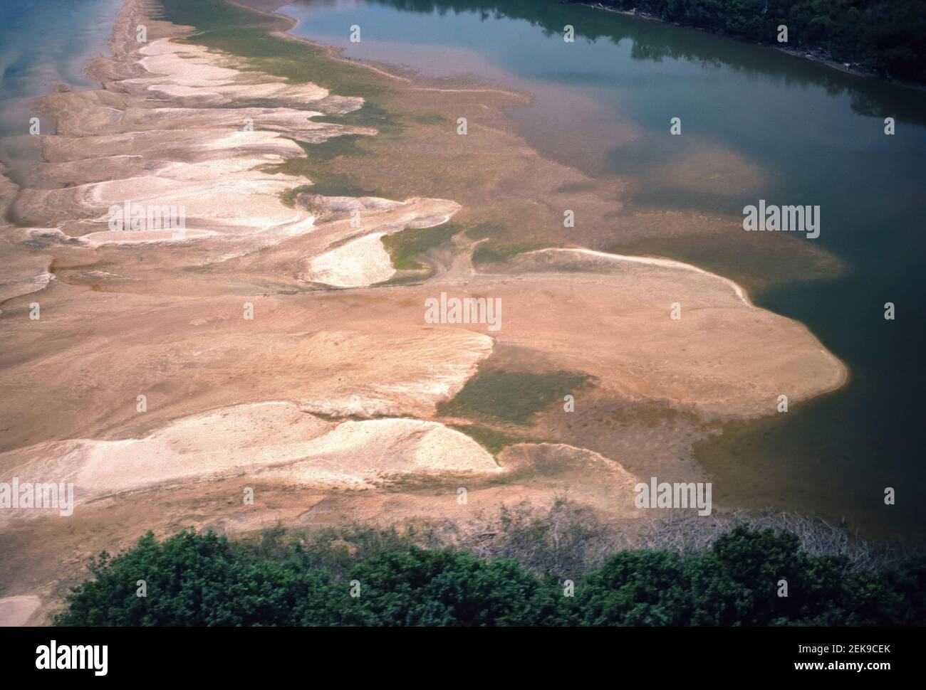 ORINOCO RIVER, APURE STATE, VENEZUELA - Aerial of sand bars on Orinoco River tributary during dry season. Stock Photo