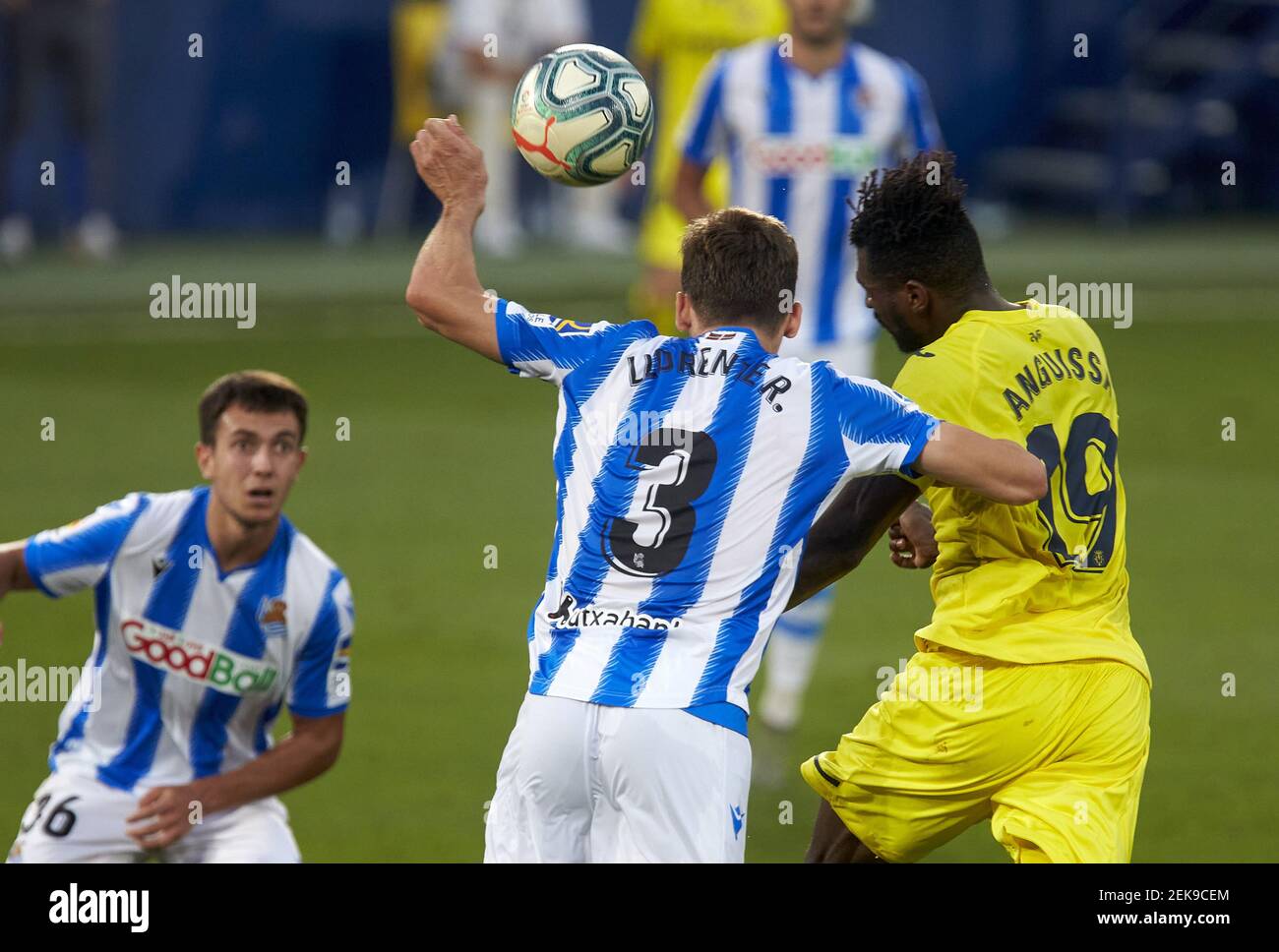 Villarreal S Franck Zambo Anguissa And Real Sociedad S Diego Llorente R Competes For The Ball During La Liga Match Round 36 Between Villarreal Cf And Real Sociedad At La Ceramica Stadium In Villarreal