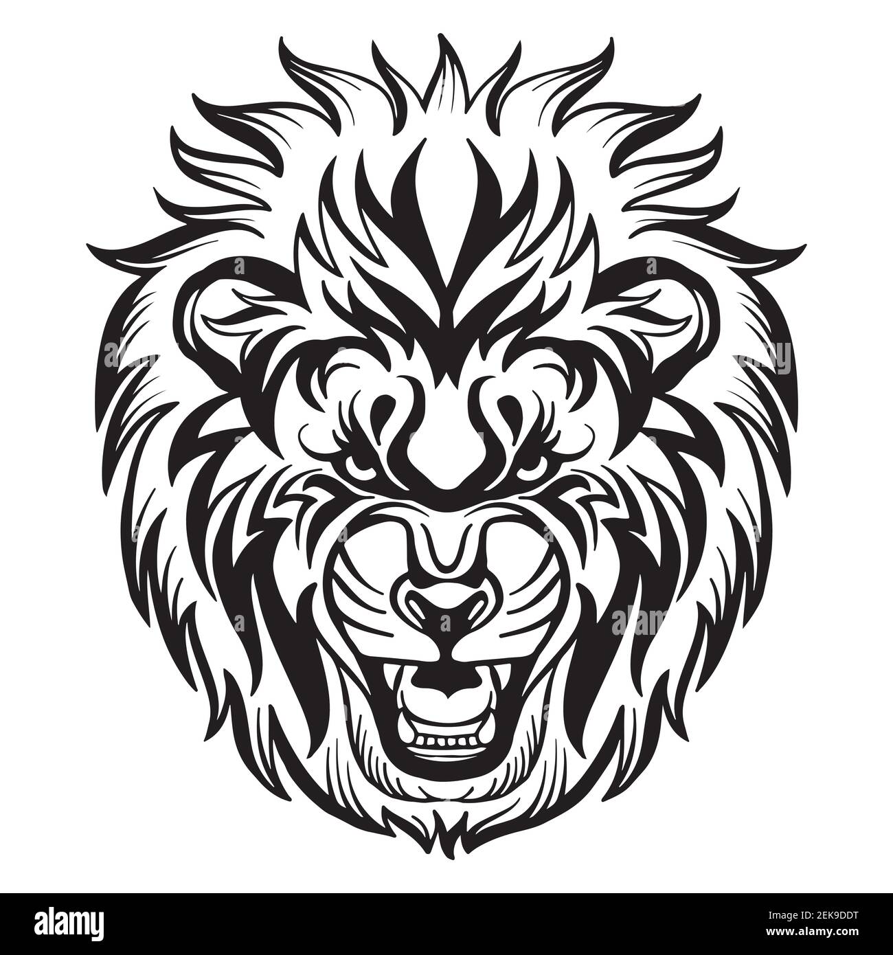 Mascot. Vector head of lion. Black illustration of danger wild cat isolated on white background. For decoration, print, design, logo, sport clubs, tat Stock Vector