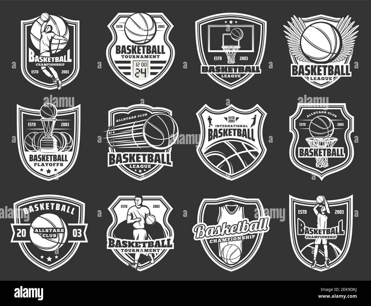 Basketball team badges, championship cup or team league icons. Vector