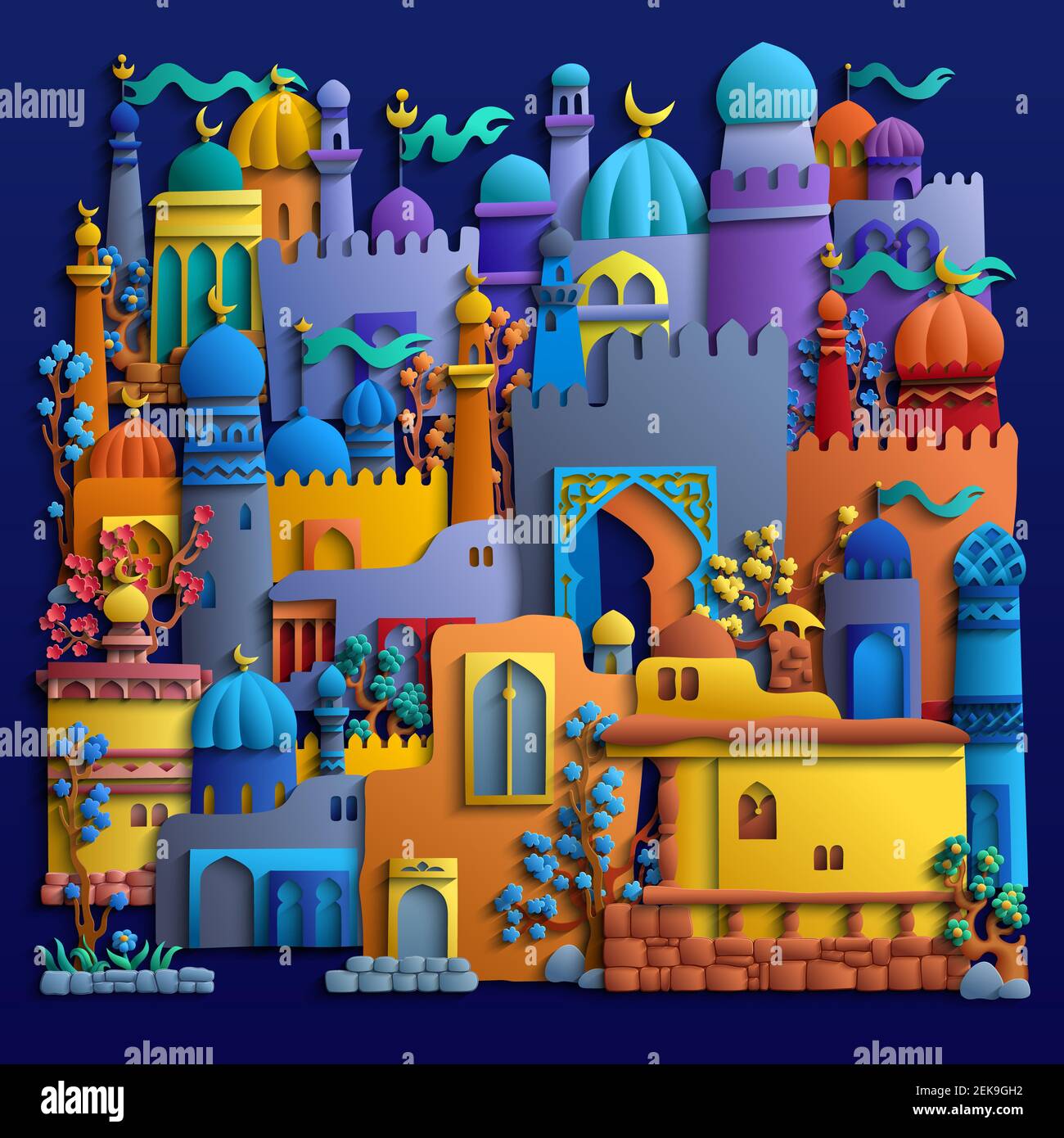 Raster cartoon buildings. Modern illustration Stock Photo - Alamy