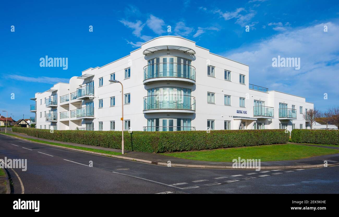 Heritage Place, luxury apartments in Broadmark Lane and Seafield Road, Rustington, West Sussex, England, UK. Stock Photo