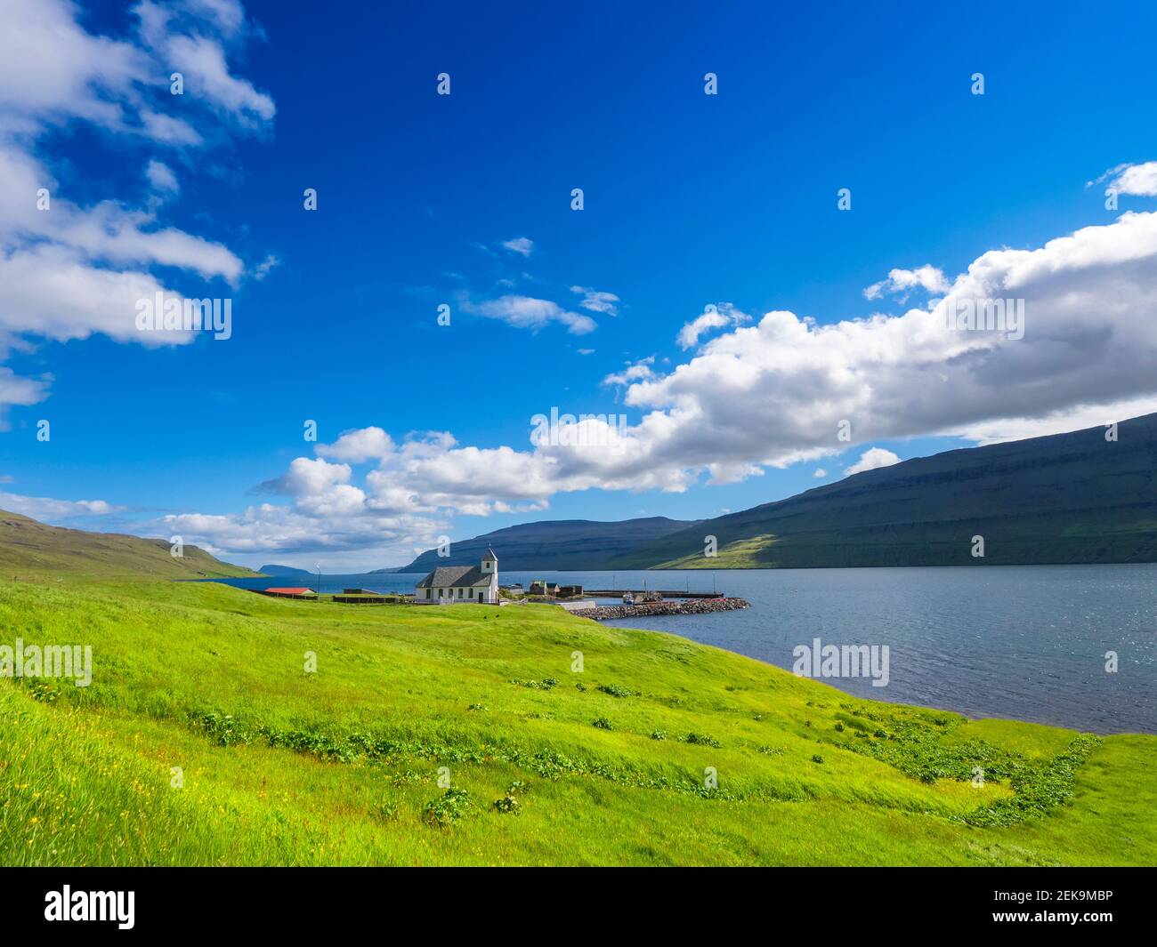 Tranquil scene of sea against blue sky on sunny day, Iceland Stock Photo