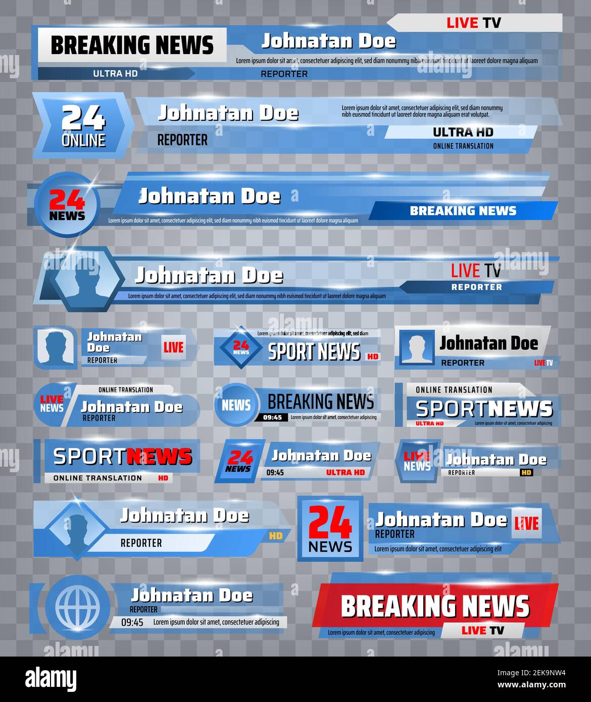 Sport and breaking news TV backdrops and header title bar boxes. Vector
