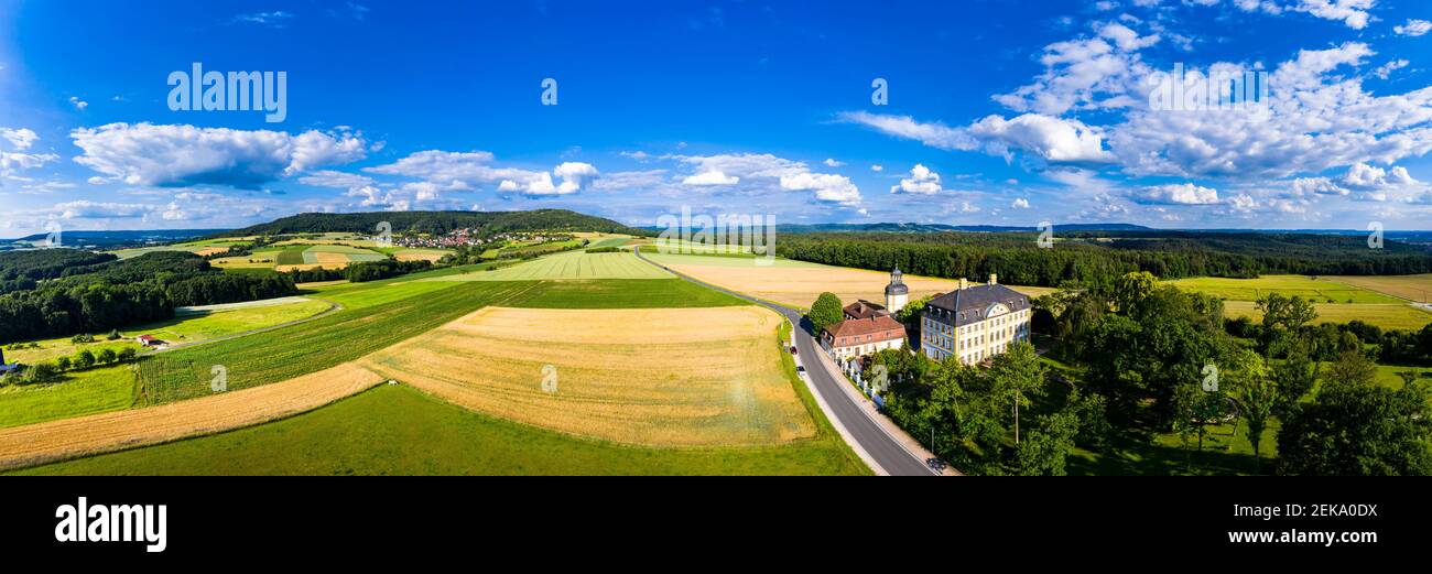 Germany, Bavaria, Eggolsheim, Aerial view of Jagersburg Castle in rural ...