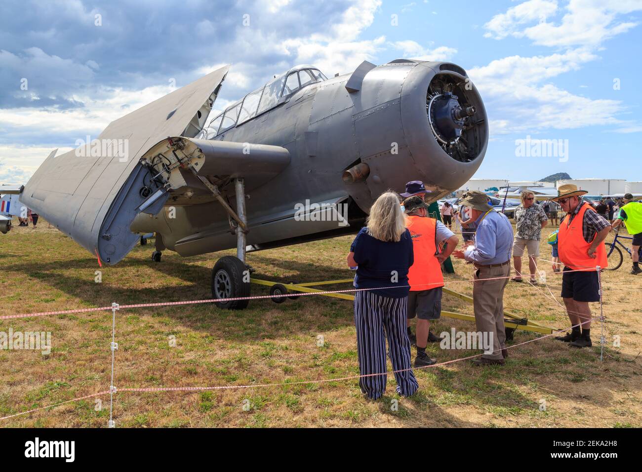 A Grumman TBF-1 Avenger, an American torpedo bomber of WW2, at an airshow. The wings have been folded back Stock Photo