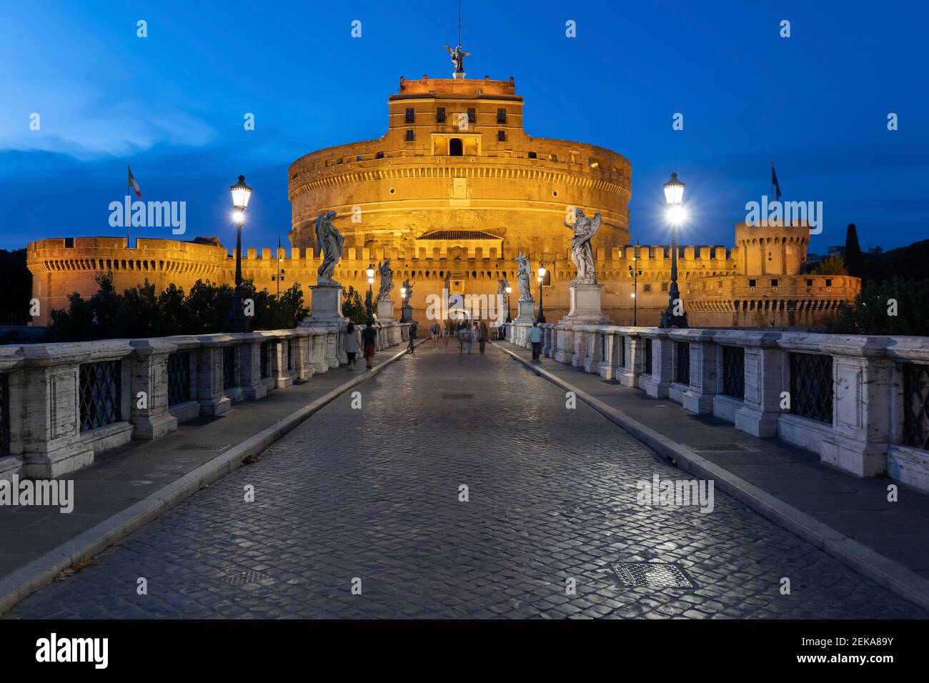 Italy, Rome, Castel Sant Angelo, Ponte St Angelo Bridge at night Stock Photo