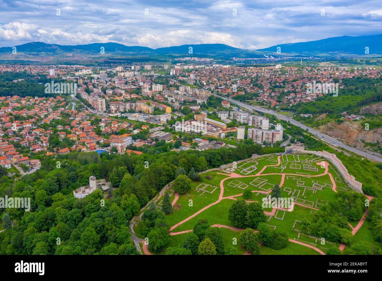 Pernik Rakia Aerial view of Pernik town and Krakra fortress in Bulgaria Stock Photo ...