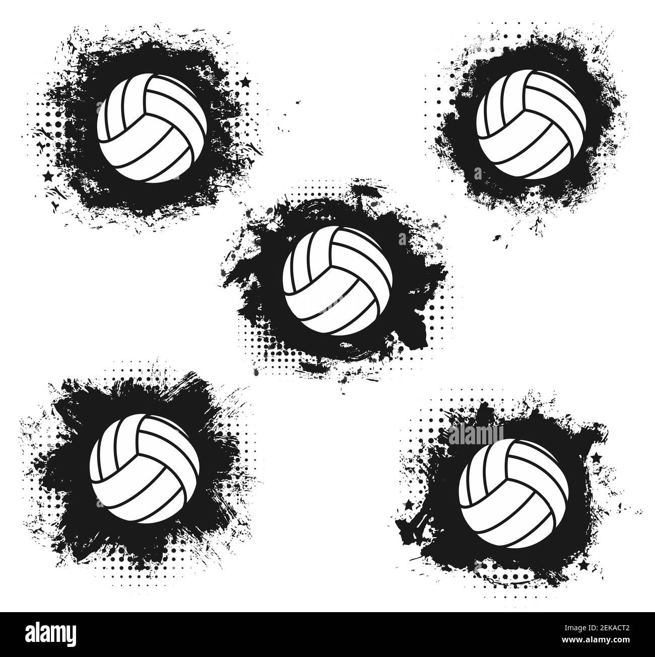 Volleyball sport match tournament halftone balls Vector volleyball championship or sport league cup competition and victory cup or summer camp team po Stock Vector