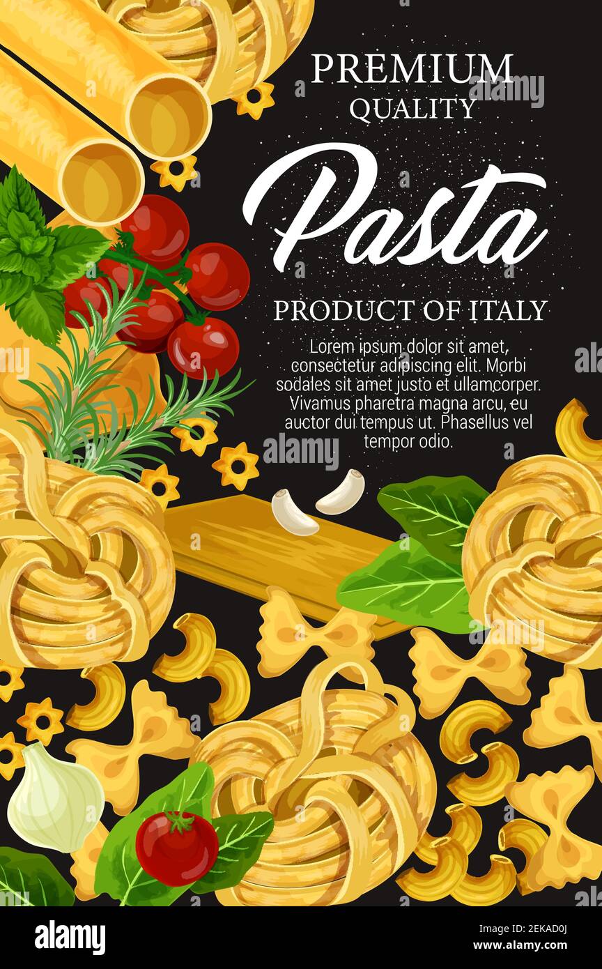 Homemade Italian pasta, premium restaurant menu. Vector traditional