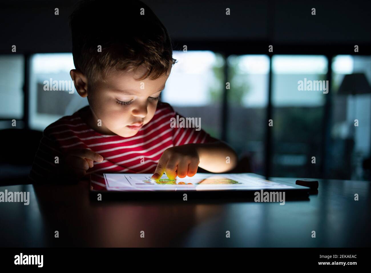 Boy using digital tablet at home Stock Photo