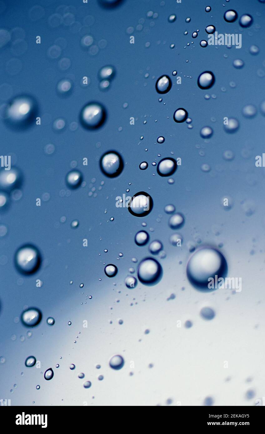 Drops of water on a blue background Stock Photo