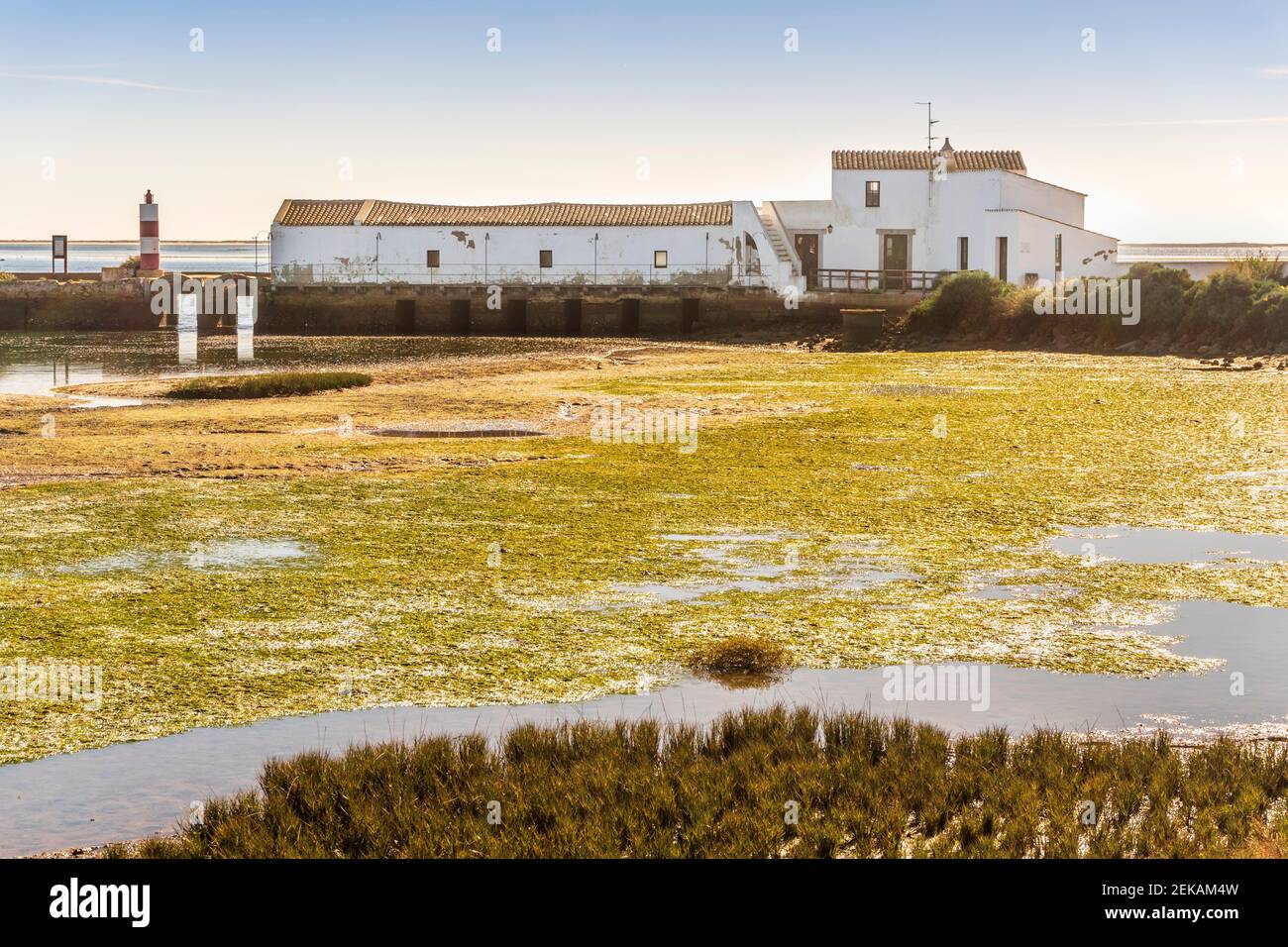 Tide mill building in Ria Formosa Natural Park Quinta do Marim, Olhao
