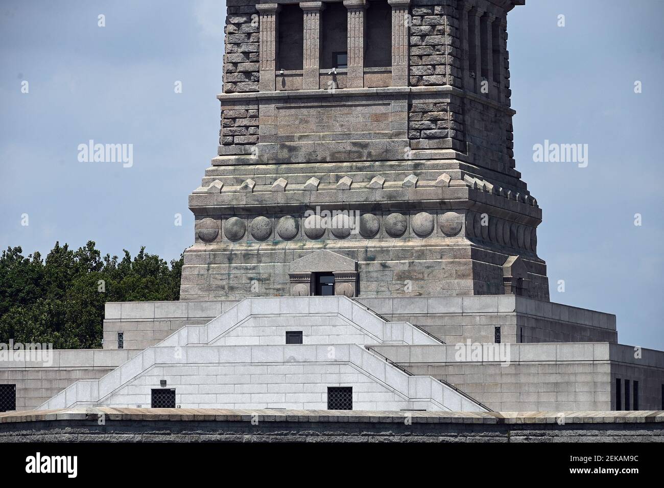 A view of the pedestal of the Statue of Liberty as Liberty Island is