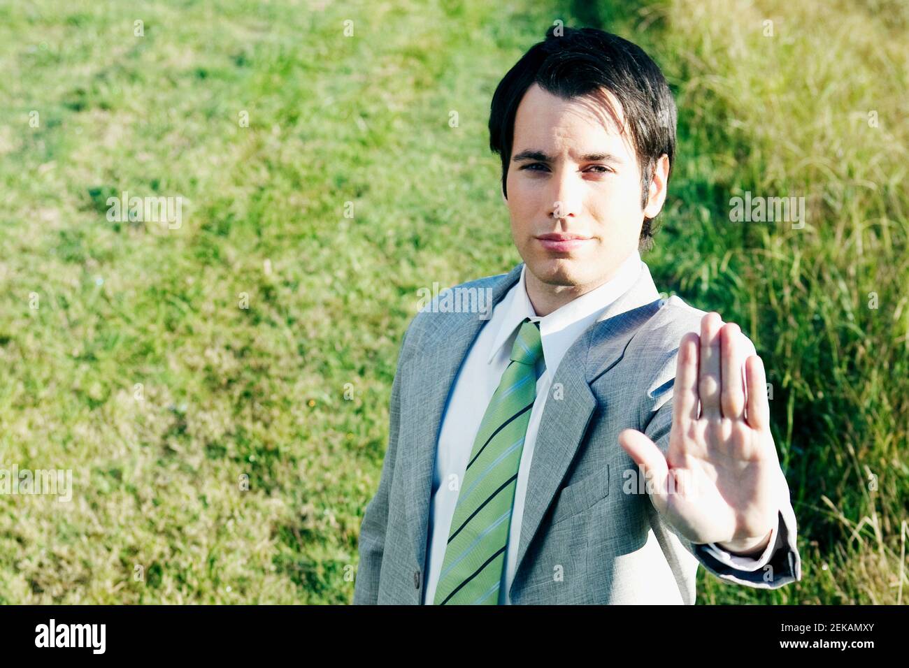 Businessman showing Stop gesture Stock Photo