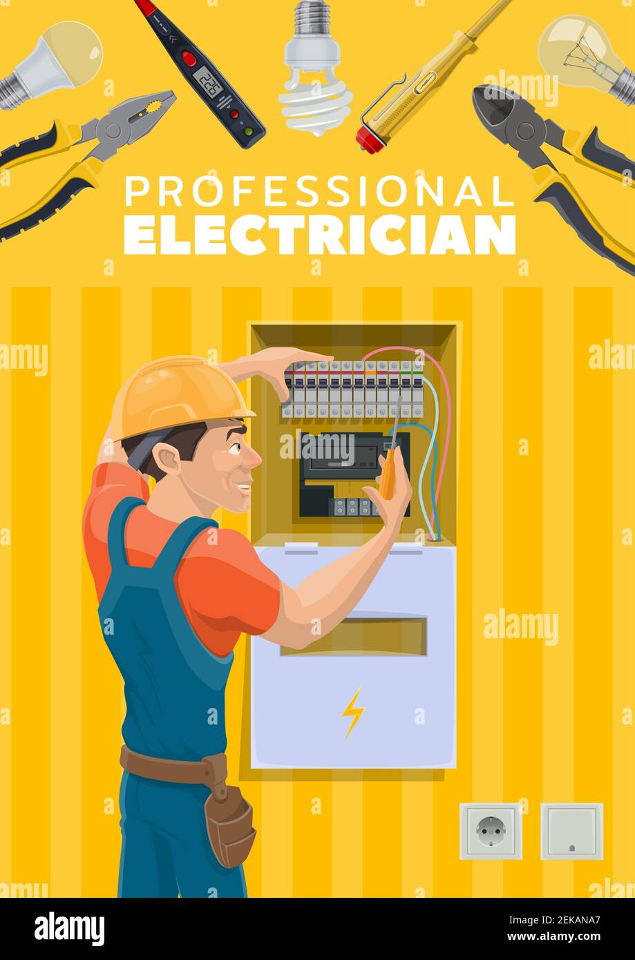 Electrician or electric repairman profession and electricity