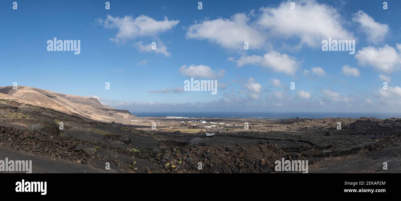 Landscape view of Orzola against sky, Lanzarote, Spain Stock Photo