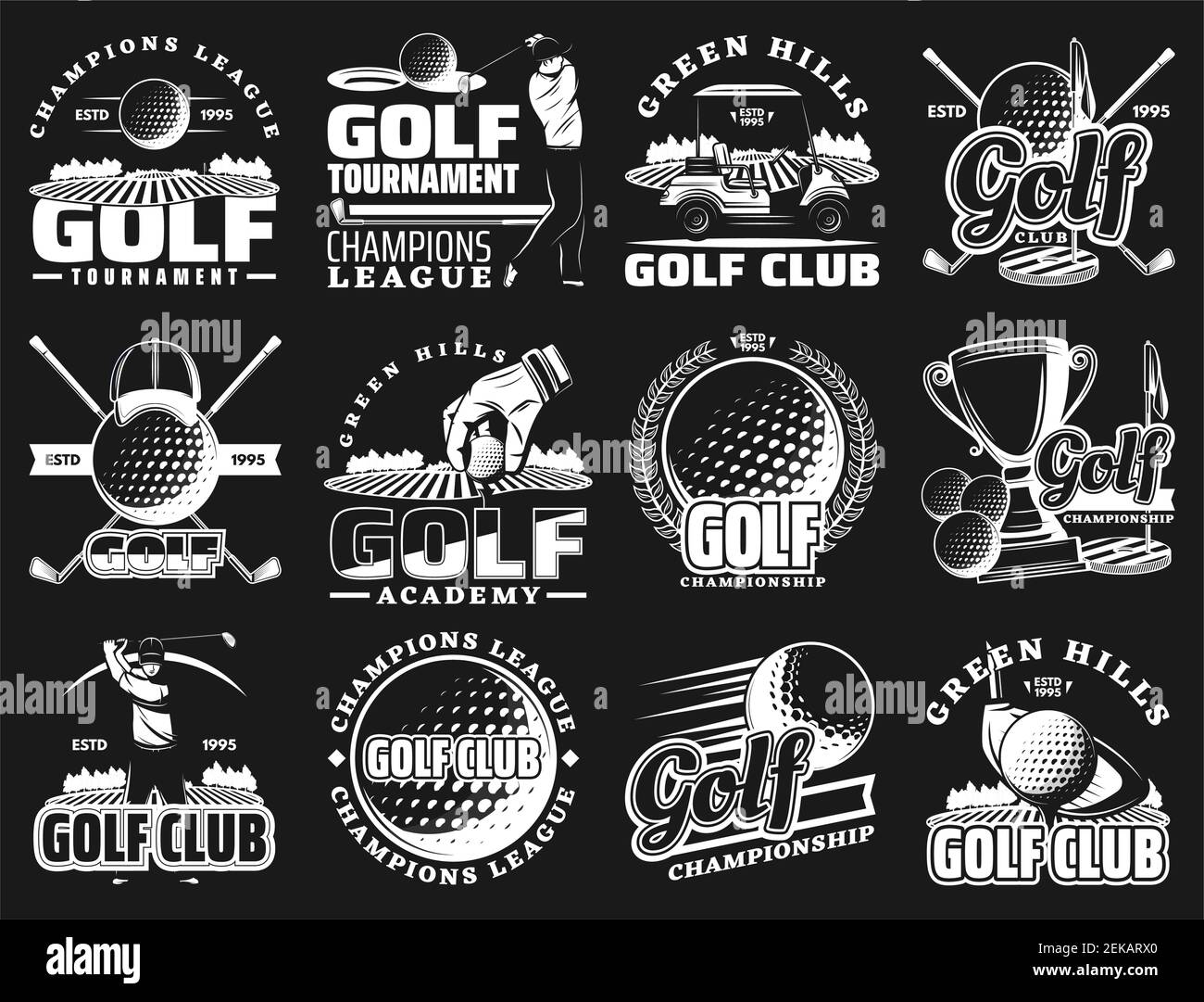 Golf sport club and championship or league tournament icons. Vector