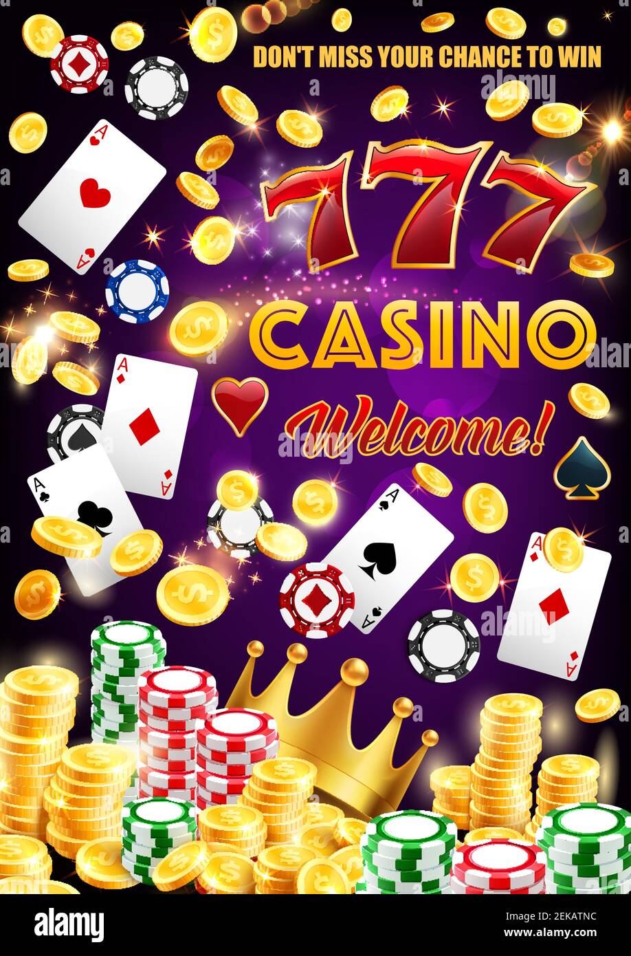 Casino wheel of fortune, dice and playing cards poster. Vector gambling