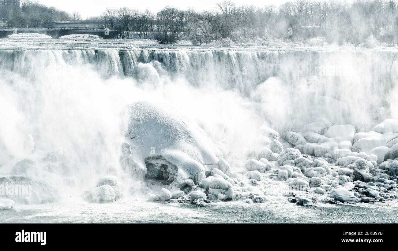Niagara Falls Ontario Canada. Niagara Falls in winter view of American Falls from Canadian side. Stock Photo