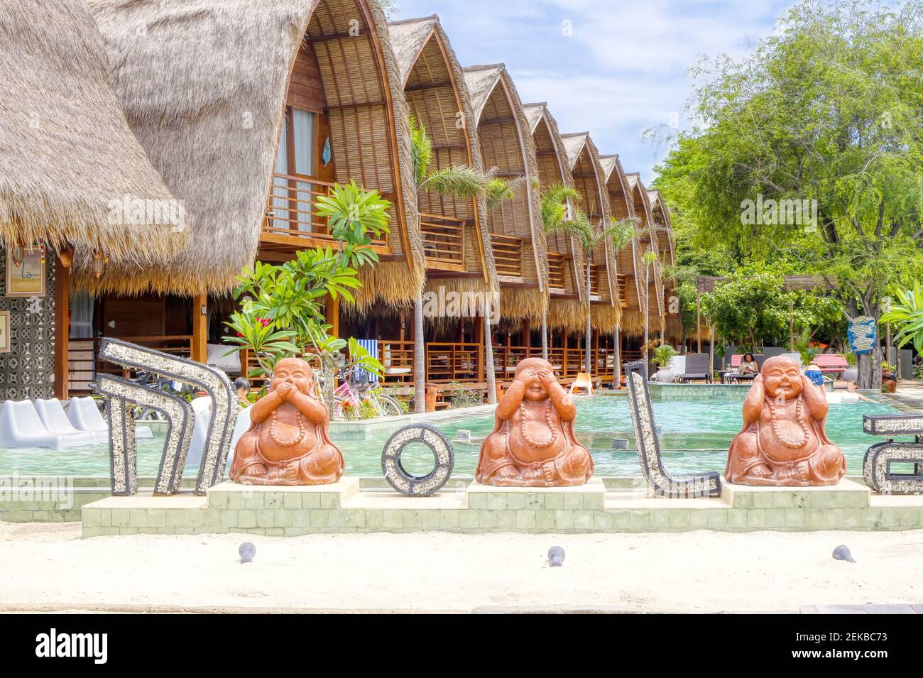Gili Air Island in the Indian Ocean. 03.01.2017 The hotel and the surrounding area. Eco-friendly island. Stock Photo