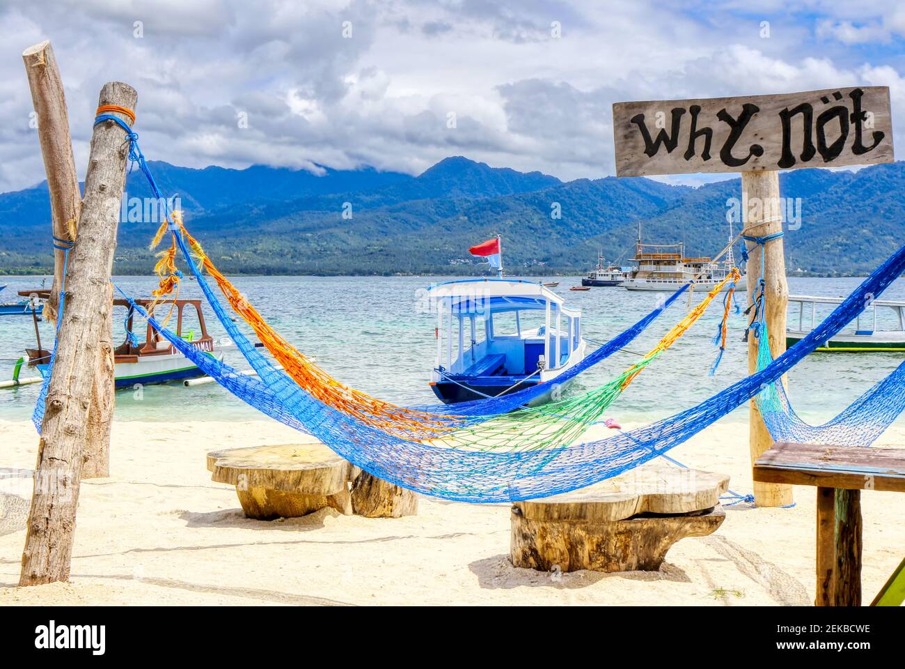 Gili Air Island in the Indian Ocean. 03.01.2017 Beach comfort. Scenery for the beach. Made by hand. Stock Photo