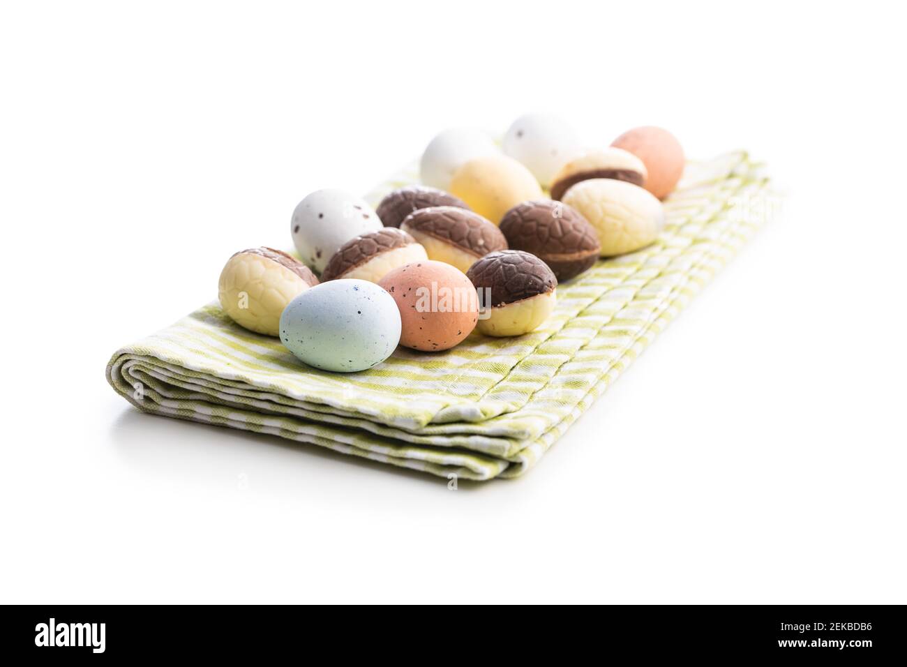 Chocolate easter eggs. Sweet candy eggs isolated on white background. Stock Photo