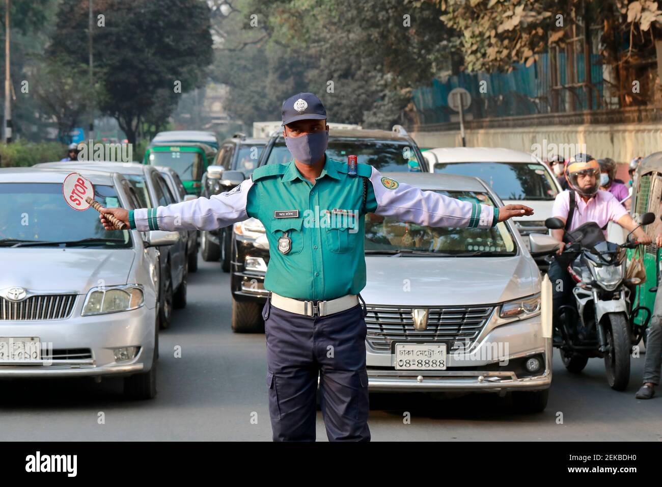 Dhaka, Bangladesh February 23, 2021 The traffic police is