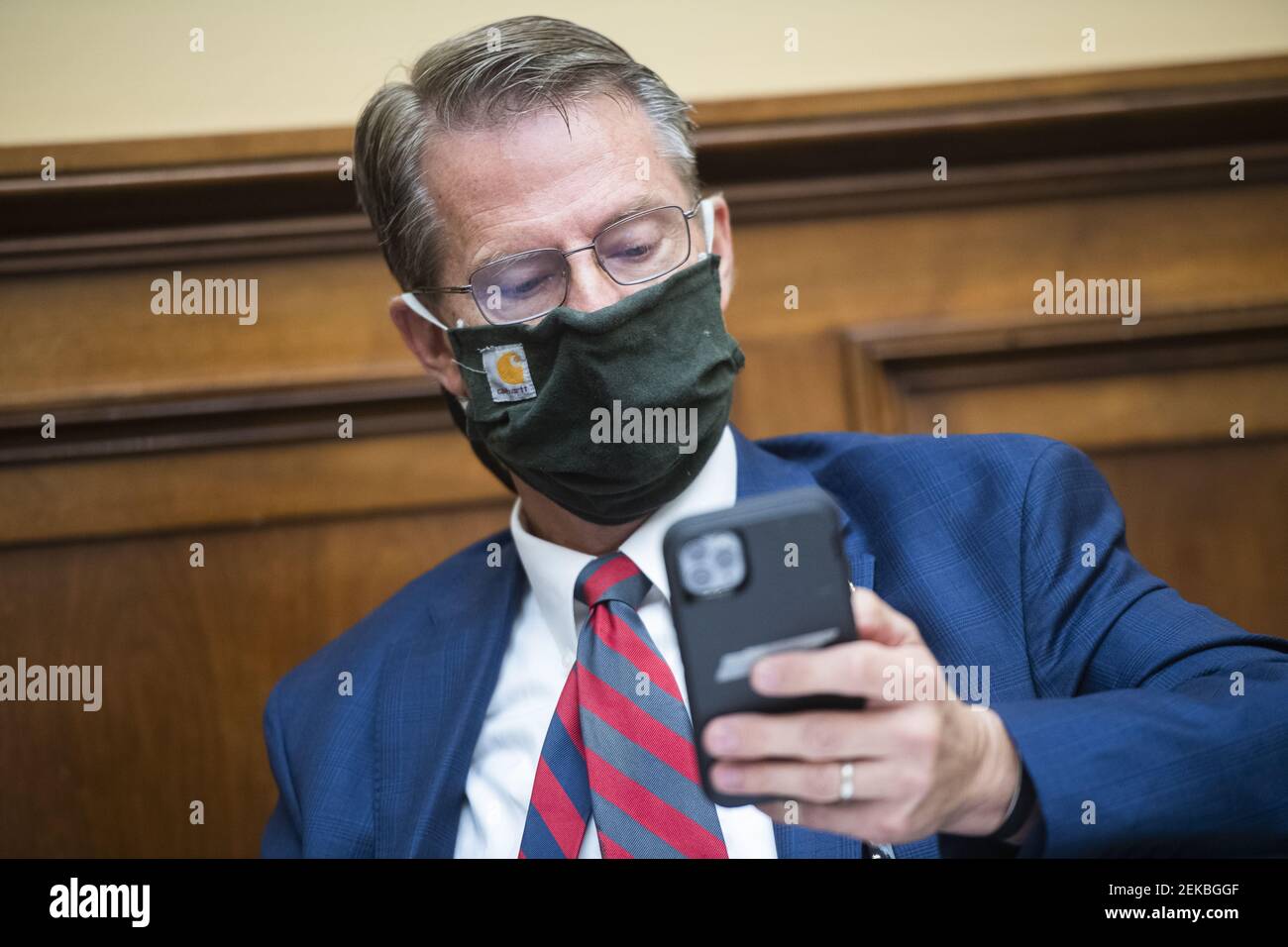 UNITED STATES - JULY 29: Rep. Tim Burchett, R-Tenn., wears a mask made from Carhartt shirt during a House Foreign Affairs Committee markup in Rayburn Building on Wednesday, July 29, 2020. (Photo By Tom Williams/CQ Roll Call/Sipa USA) Stock Photo