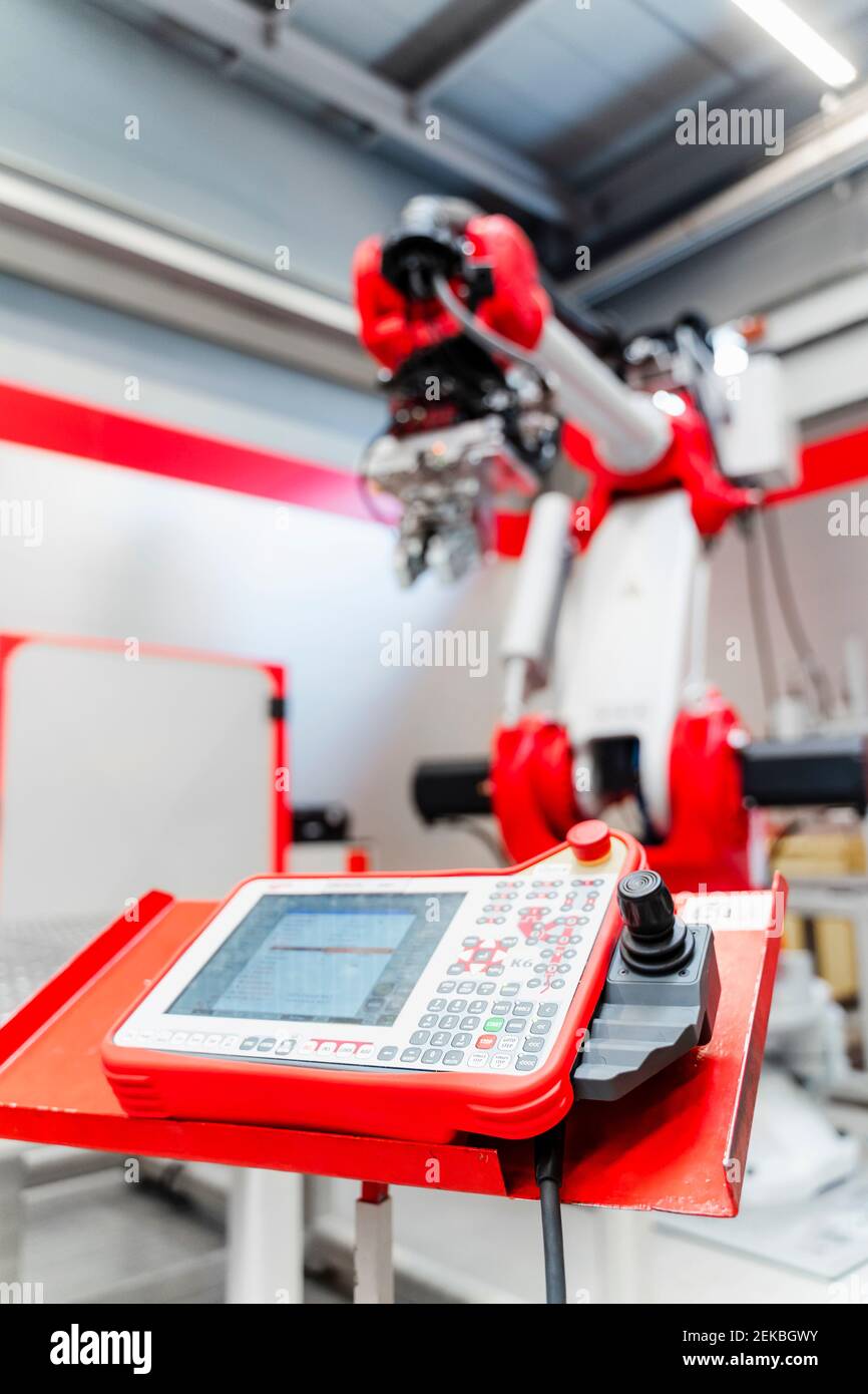 Close-up of control panel for welding robots in factory Stock Photo