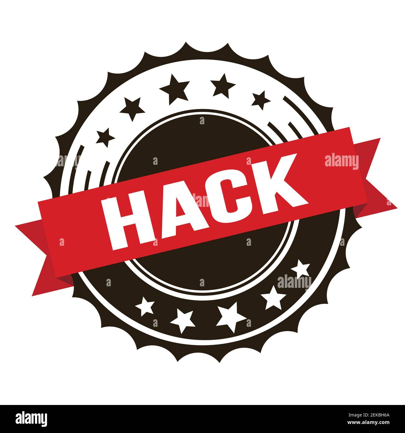 HACK text on red brown ribbon badge stamp Stock Photo - Alamy