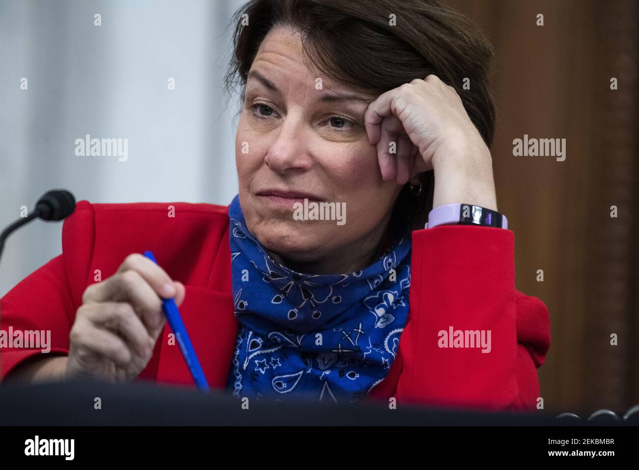 UNITED STATES - JULY 30: Sen. Amy Klobuchar, D-Minn., attends the Senate Judiciary Committee markup on the “Civil Justice for Victims of COVID Act,” and judicial nominations in Russell Building on Thursday, July 30, 2020.(Photo By Tom Williams/CQ Roll Call/Sipa USA) Stock Photo
