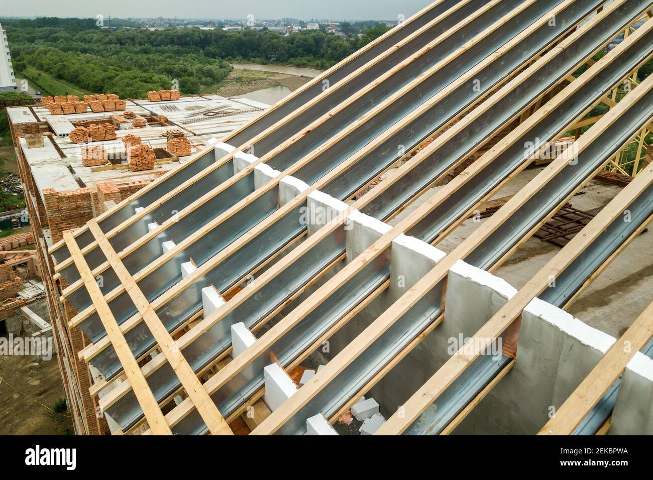 Stainless steel roof structure for future roof under construction