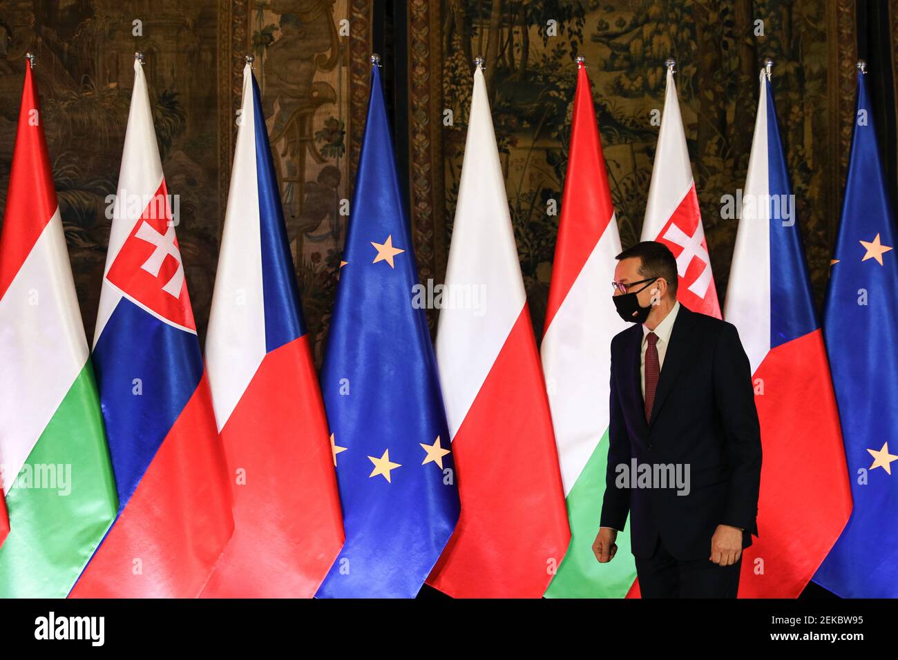 Polish Prime Minister Mateusz Morawiecki seen during the official begining of the 30th anniversary V4 Summit.  Summit of Heads of Government of the Vi Stock Photo
