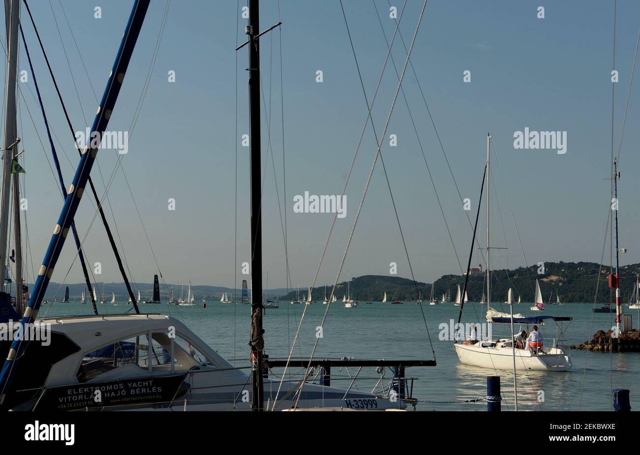 View of the Blue Ribbon - Round the Lake Balaton Race on Lake Balaton.  Originally, the 52nd Kékszalag Regatta would have started in early July  according to the original race calendar, but