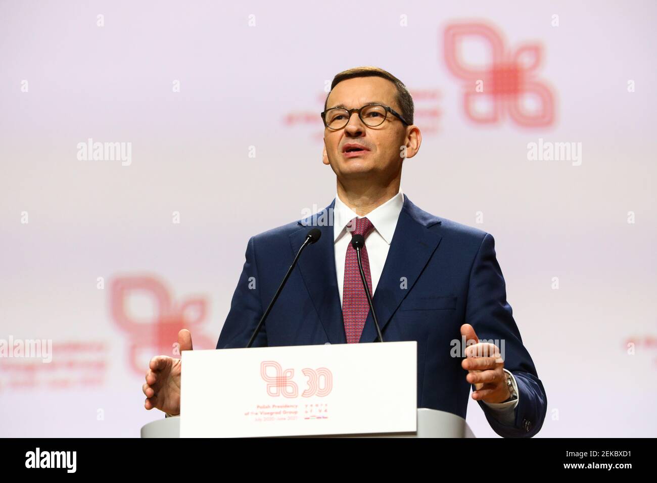 Polish Prime Minister Mateusz Morawiecki speaks during press conference ...