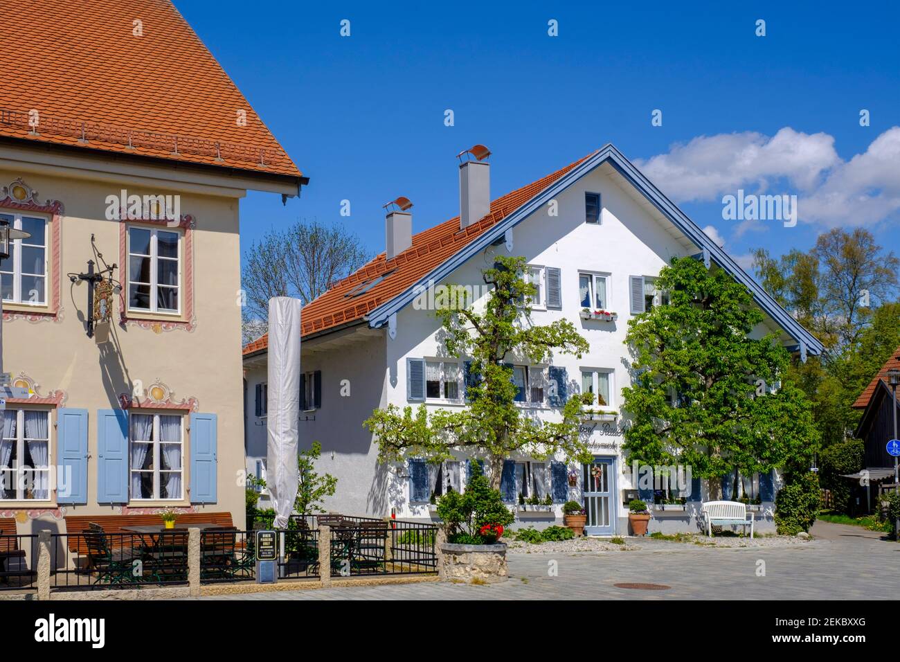 Germany, Bavaria, Diessen am Ammersee, Building facade covered with creeping plant Stock Photo