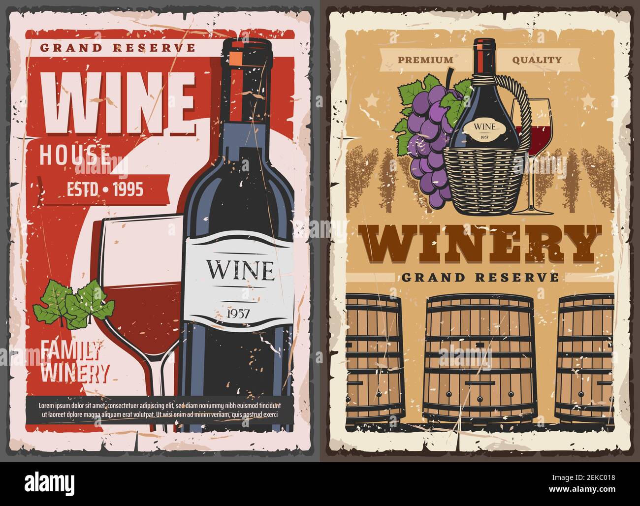 Winemaking house and wine grand reserve vault vintage posters. Vector