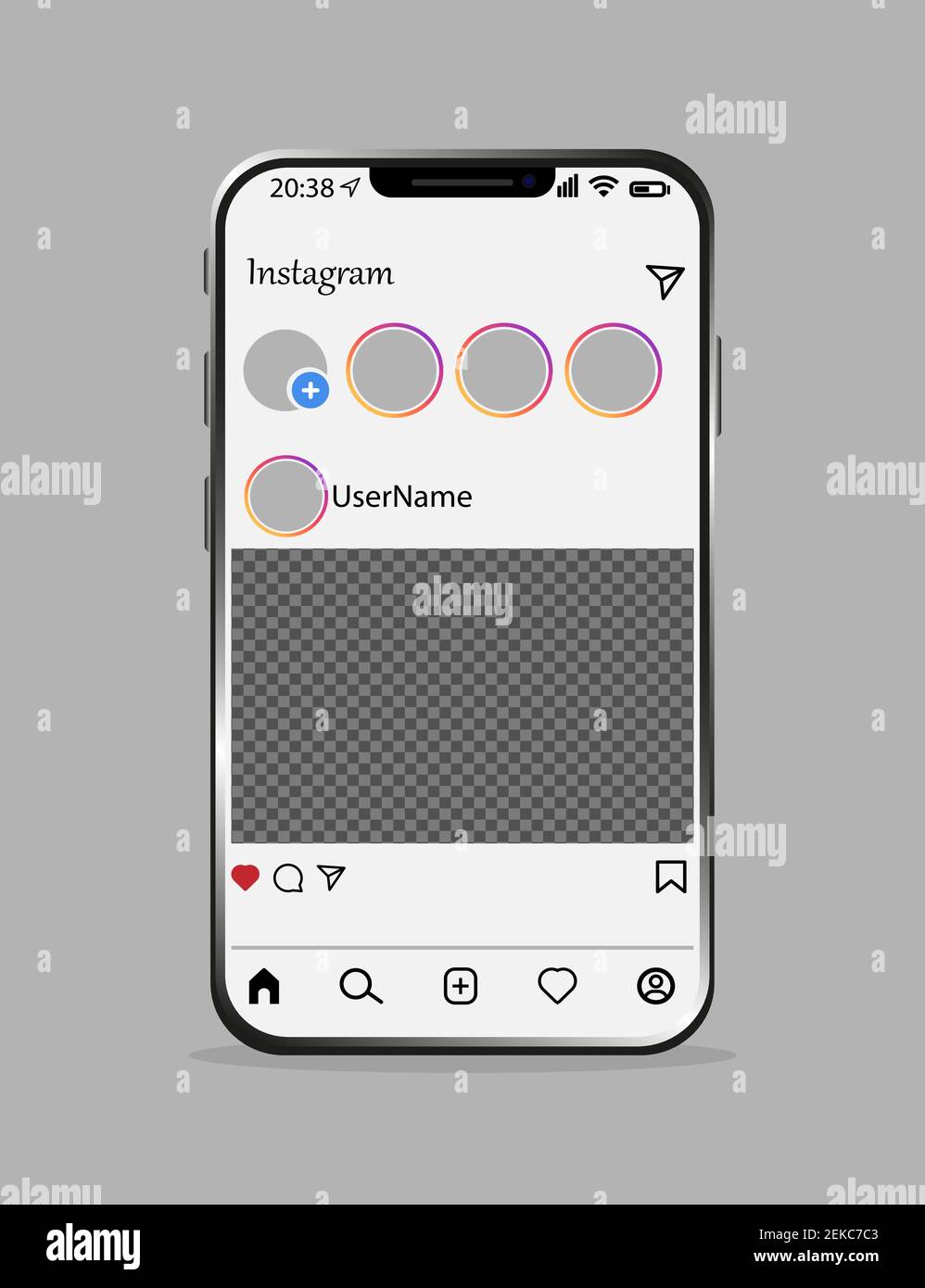 Vinnytsia, Ukraine - February 22, 2021: Smartphone with new updated screen instagram application for your design. Social network design template. Real Stock Vector