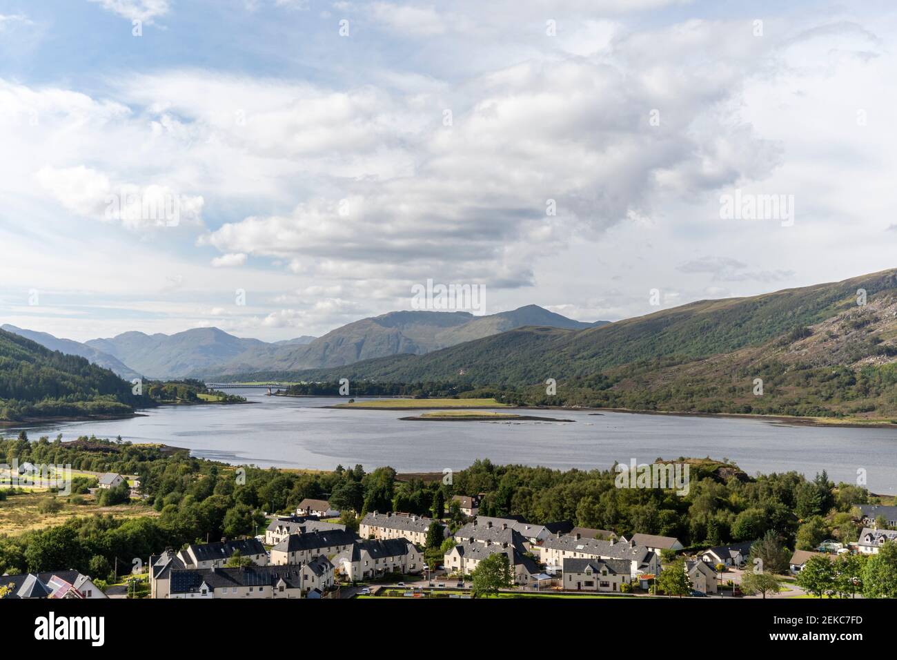 Ballachulish village and Loch Leven from above the slate quarry Stock Photo