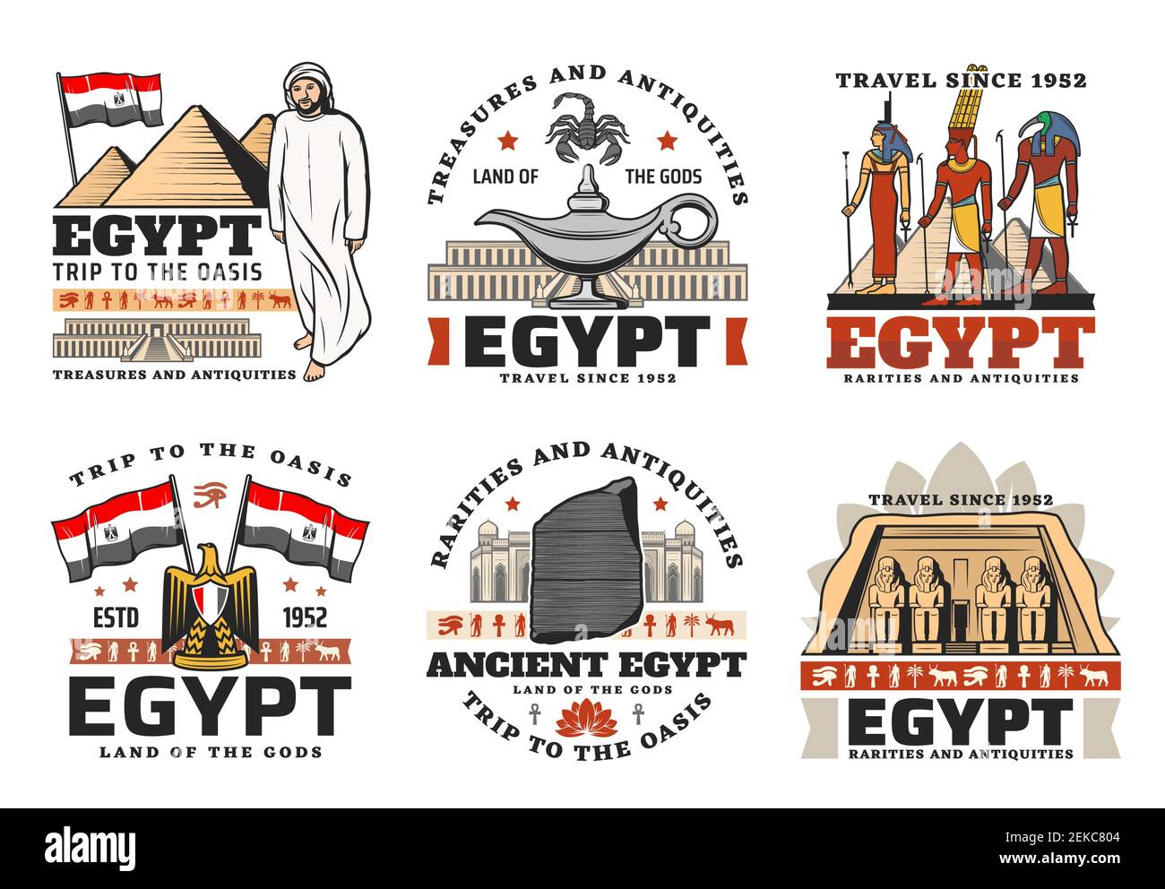 Egypt vector icons with ancient travel landmarks. Egyptian pharaoh ...