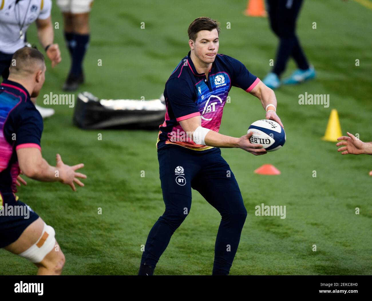 Guinness Six Nations Rugby 23rd February 2021: Scotland's Huw Jones in action during the Scotland squad training at the Oriam sports centre, Riccarton, Edinburgh, Scotland, UK.     Credit: Ian Rutherford/Alamy Live News. Stock Photo