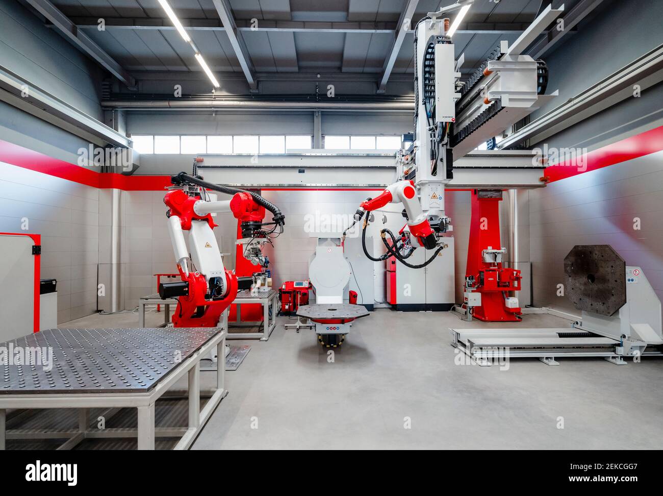 Automatic industrial robots for welding at factory Stock Photo