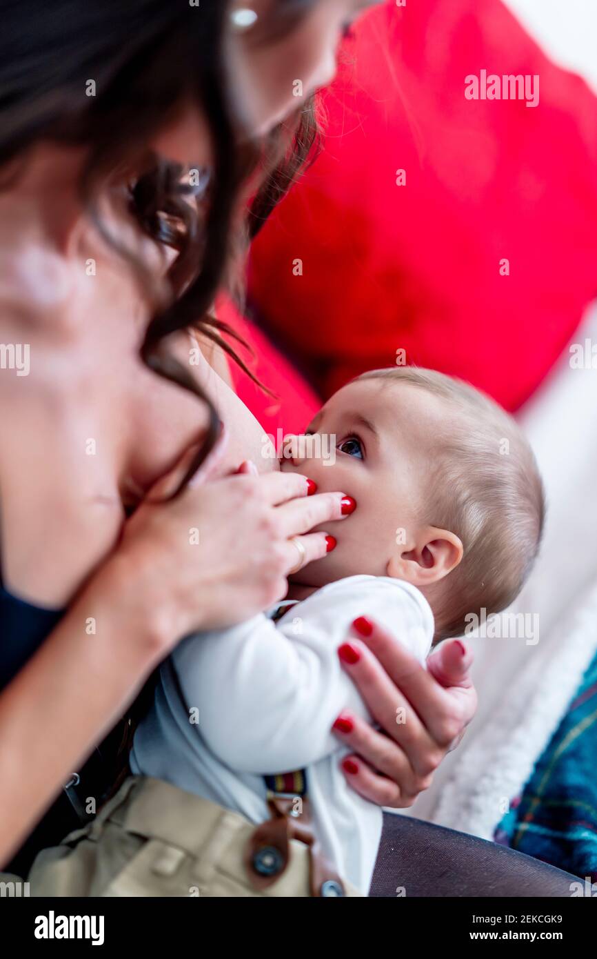 Vertical Cropped of Bare Woman with Small Baby Eating, Breastfeeding,  Mother Nursing Newborn. Nipple To Kid, Lactation Stock Image - Image of  mouth, female: 243856529